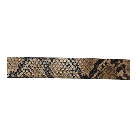 Snake Skin Print Gold Double Ring Buckle Faux Leather Belt 42" Long x 1 1/8" - Picture 7 of 13